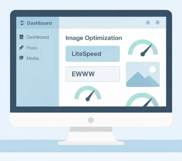 WordPress image optimization plugin setup using LiteSpeed and EWWW.