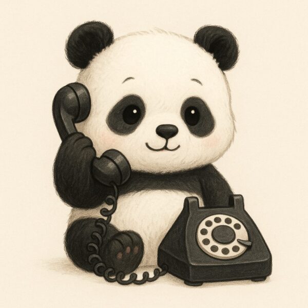 Friendly panda answering the phone – get in touch